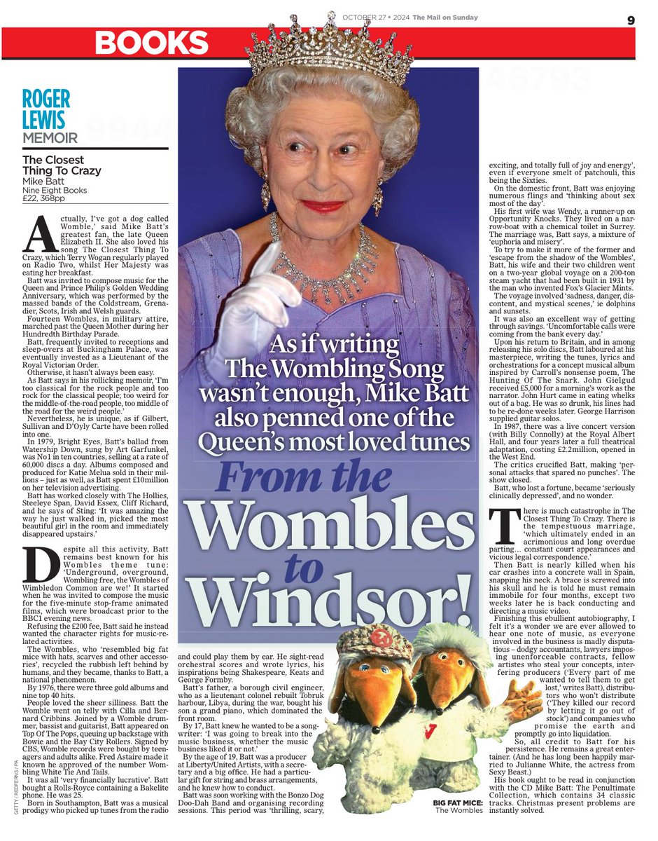 // <a href="/DailyMailUK/">Mail+</a>  review of my "rollicking memoir" today. Thanks, all concerned. 🙏I posted the <a href="/MailOnline/">Mail Online</a> version earlier. Same thing, just different pics. <a href="/Republic_Media/">Republic Media</a> <a href="/bonnierbooks_uk/">Bonnier Books UK</a> <a href="/Waterstones/">Waterstones</a> Lovely picture of Her Majesty.