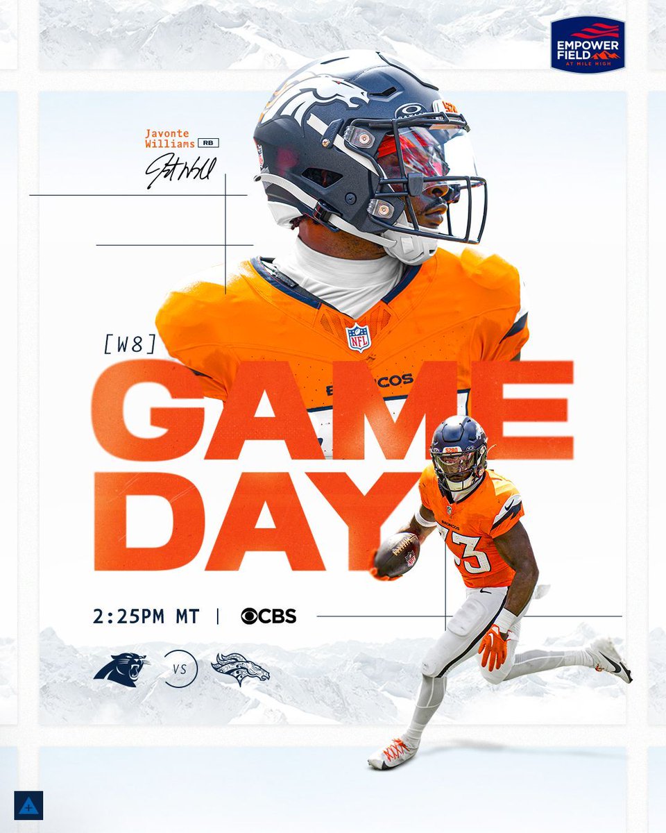 Denver Broncos (@broncos) on Twitter photo It's GAMEDAY in the Mile High City!
RT if you're ready for #CARvsDEN.
#VamosBroncos x <a href="/javontewill33/">Javonte Williams</a> It's GAMEDAY in the Mile High City!
RT if you're ready for #CARvsDEN.
#VamosBroncos x <a href="/javontewill33/">Javonte Williams</a>