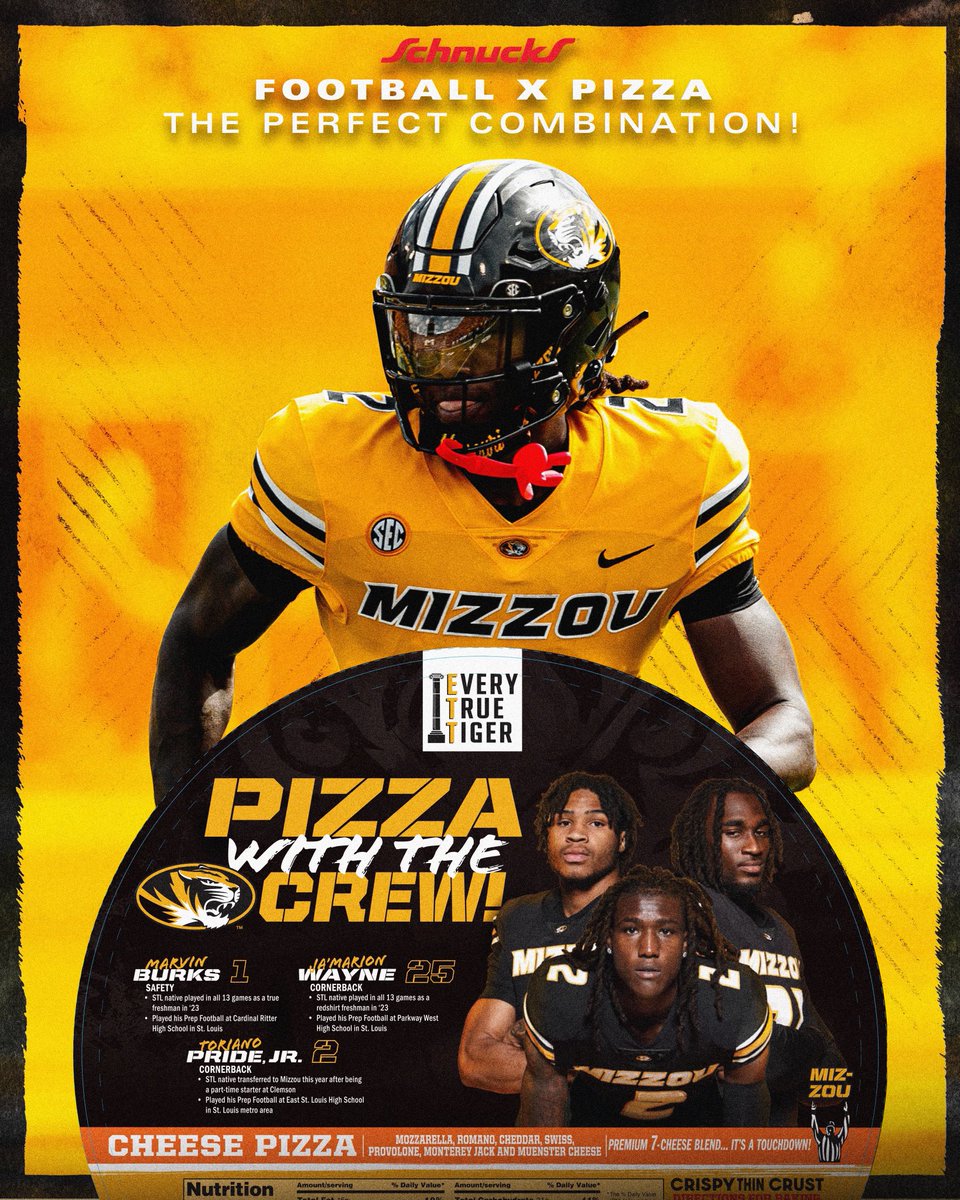 Pizza lovers get to <a href="/SchnuckMarkets/">schnuckmarkets</a> for the perfect combo. Me and my STL brothers proud to rep <a href="/MizzouFootball/">Mizzou Football</a> Pizza with the Crew! #MIZ #EveryTrueTiger #Schnucks