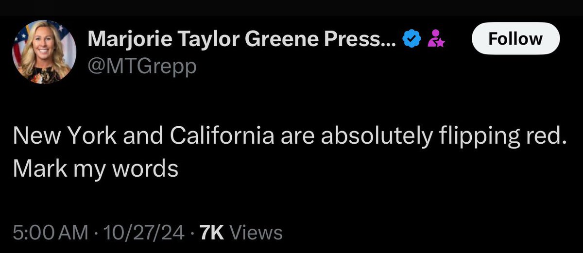 She’s really going to be shocked when Florida and Texas flip blue.