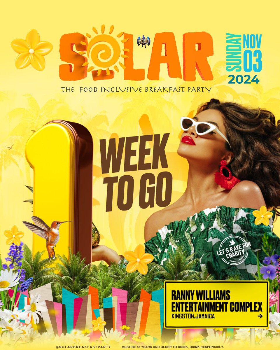 #SolarBreakfastParty (@solarbfparty) on Twitter photo 1 Week to S☀️LAR KINGSTON‼️
.
Use code " *SolarAntidote* " to get 25% Off Tier 1 tickets.
.
On November 3, 2024 get ready to party at Ranny Williams Entertainment Complex!
🧡💛💖
. 
#solarbreakfastparty 1 Week to S☀️LAR KINGSTON‼️
.
Use code " *SolarAntidote* " to get 25% Off Tier 1 tickets.
.
On November 3, 2024 get ready to party at Ranny Williams Entertainment Complex!
🧡💛💖
. 
#solarbreakfastparty