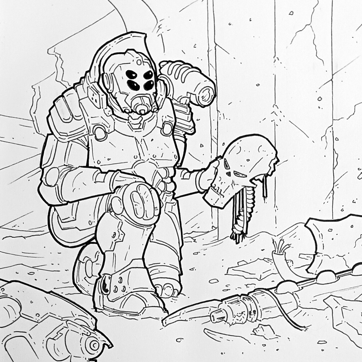 CountersunkCSK's tweet photo. Nectober Day 27 - Forgotten
#Necromunda #necromundaworldbuilding #Nectober #inktober #inktober2024 #underhive #forgotten #necron #vansaar #ashwastes #tekhunter https://t.co/uPpq8S60F1