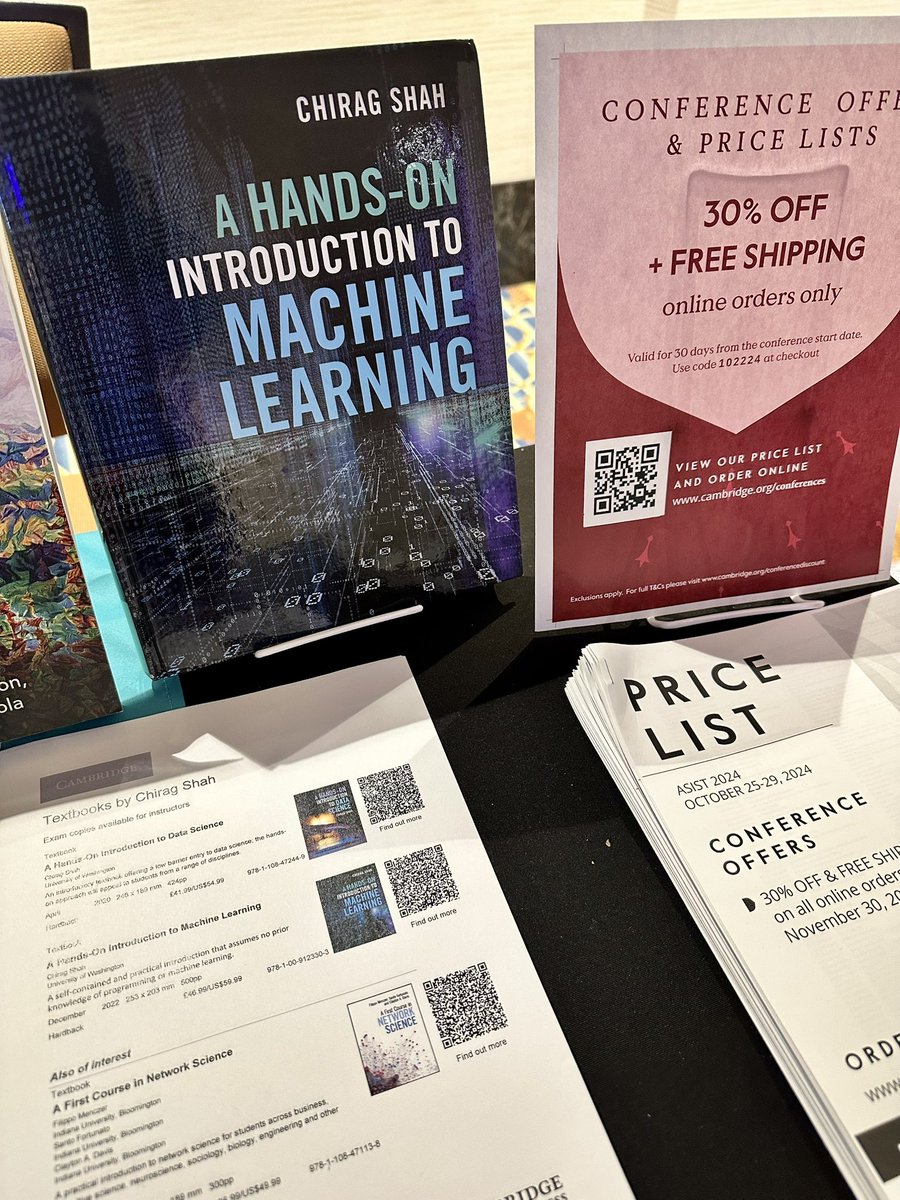 chirag_shah's tweet photo. Shameless self-promotion from #ASIST2024 - my textbook on #MachineLearning that is offered at 30% discount by @CambridgeUP https://t.co/gThv7OBZl6