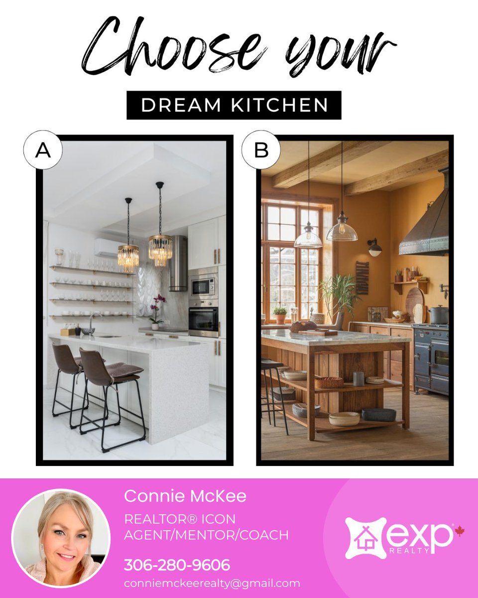 connie_mckee's tweet photo. It's time to choose your dream kitchen! What aesthetic are you choosing? Answer in the comments, and if it's not listed go ahead and describe it 🏠

#conniemckeerealty #saskatoonrealestate #expagent #expiconagent #saskatoonrealstate #realestateadvice#listingagent https://t.co/v6puoSMvs3