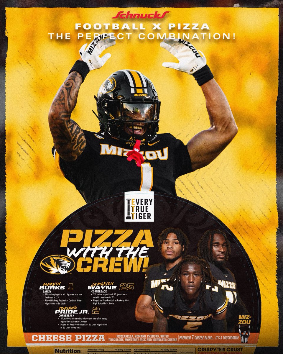 MarvinBurksJr (@marvinburks7) on Twitter photo Pizza lovers get to <a href="/SchnuckMarkets/">schnuckmarkets</a> for the perfect combo. Me and my STL brothers proud to rep <a href="/MizzouFootball/">Mizzou Football</a> Pizza with the Crew!
#MIZ #EveryTrueTiger #Schnucks Pizza lovers get to <a href="/SchnuckMarkets/">schnuckmarkets</a> for the perfect combo. Me and my STL brothers proud to rep <a href="/MizzouFootball/">Mizzou Football</a> Pizza with the Crew!
#MIZ #EveryTrueTiger #Schnucks