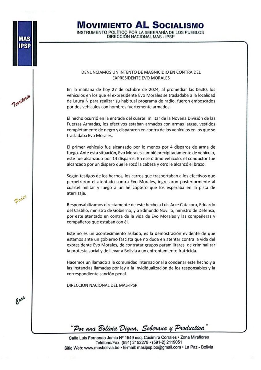 #AtentadoContraEvo <a href="/evoespueblo/">Evo Morales Ayma</a>