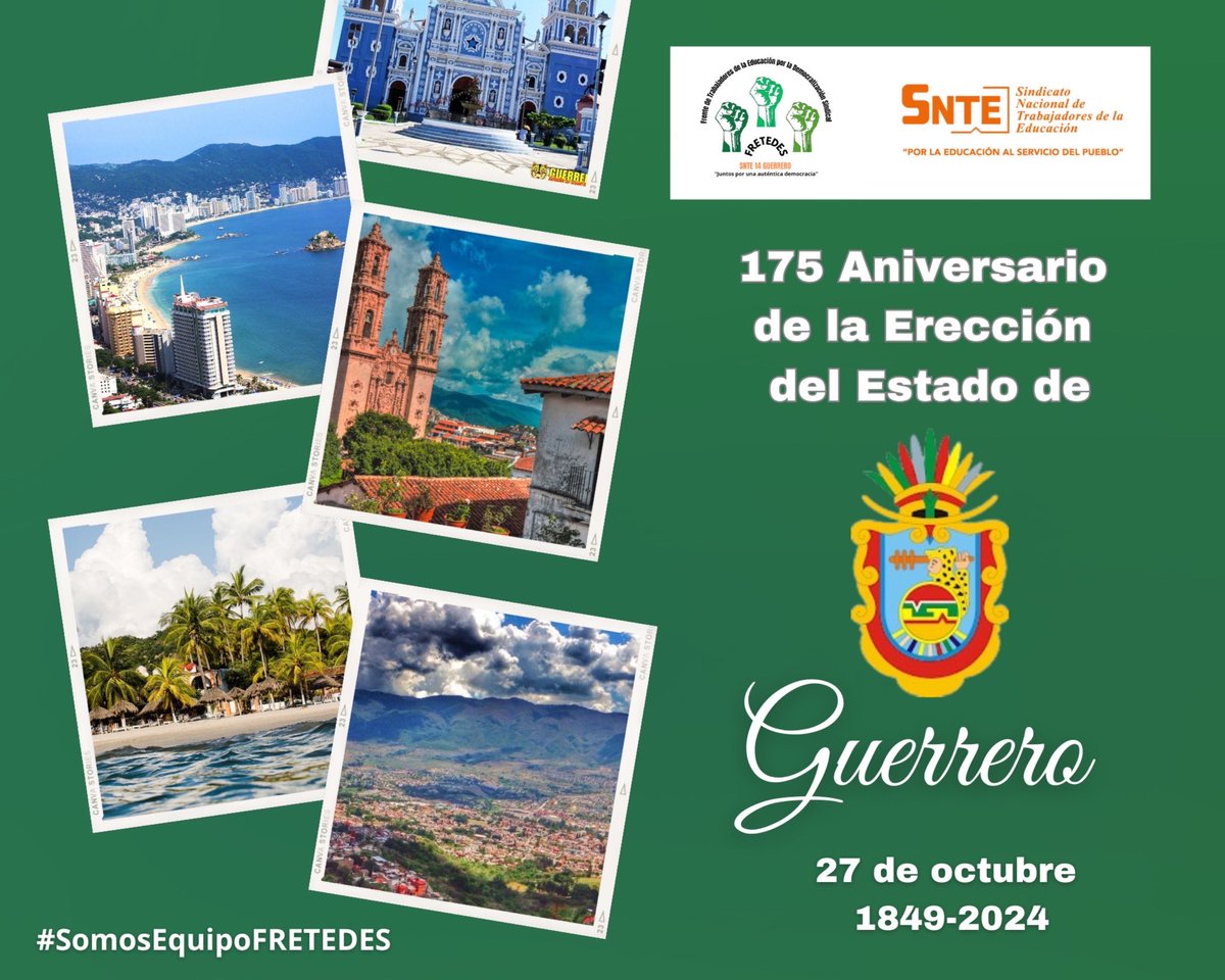 valenzo14's tweet photo. El #27DeOctubre, #Guerrero celebra su #175Aniversario como Estado. Fundado en 1849 en honor a Vicente Guerrero, el estado se distingue por su policulturalidad; es símbolo de lucha y perseverancia.
#OrgulloDeMexico Checo
#Acapulco Sheinbaum #FelizDomingo #MexicoGP
Brad Pitt Juve Clinton