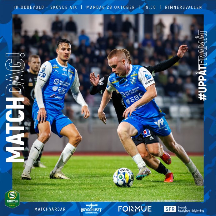 MATCHDAG!
Vi tar emot Skövde AIK i näst sista hemmamatchen kl 19 på Rimnersvallen - Vi vill se dig på plats - Köp din biljett  via oddevold.ebiljett.nu
Matchvärdar är Brygghuset- Fiskebäckskil, Formue &amp; SFR Svensk Fastighetsrådgivning
#uppåtframåt #oddevold #superettan