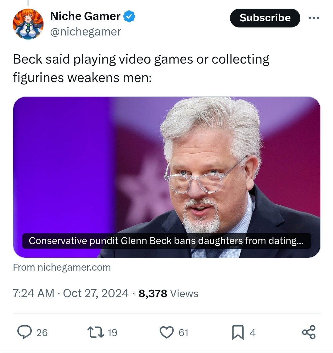 RippaverseComic's tweet photo. In a recent interview, Glenn Beck said "I wouldn’t allow my daughter to date a man who collects figurines."

Sorry Eric! https://t.co/ikKySAjGUy