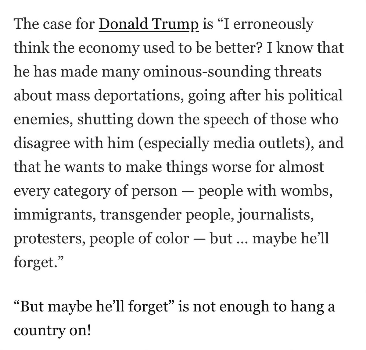 JRA81's tweet photo. Alexandra Petri with the clearest distillation of the case for Trump:

https://t.co/VMeNYf4VVm https://t.co/PdSmemVM9I