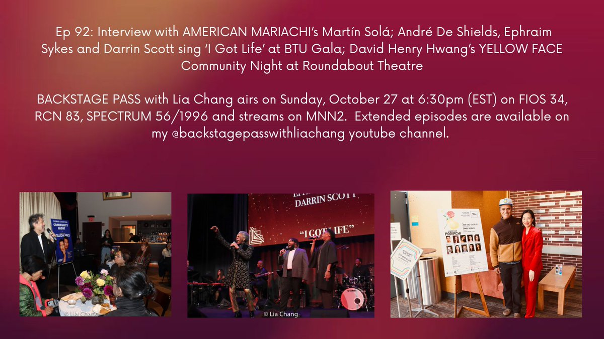 André De Shields (@andre_deshields) on Twitter photo Ep 92 #backstagepasswithliachang airs tonight at 6:30pm. <a href="/Andre_DeShields/">André De Shields</a> <a href="/ephraimsykes/">🎤🕺🏾</a> and Darrin Scott sing ‘I Got Life’ <a href="/BLKTheatreUnite/">BlackTheatreUnited</a> Gala on FIOS 34, RCN 83, SPECTRUM 56/1996 and streams on MNN2. or watch it at this link. youtu.be/n2BSmxq22tg
<a href="/MNNNYC/">Manhattan Neighborhood Network</a> Ep 92 #backstagepasswithliachang airs tonight at 6:30pm. <a href="/Andre_DeShields/">André De Shields</a> <a href="/ephraimsykes/">🎤🕺🏾</a> and Darrin Scott sing ‘I Got Life’ <a href="/BLKTheatreUnite/">BlackTheatreUnited</a> Gala on FIOS 34, RCN 83, SPECTRUM 56/1996 and streams on MNN2. or watch it at this link. youtu.be/n2BSmxq22tg
<a href="/MNNNYC/">Manhattan Neighborhood Network</a>
