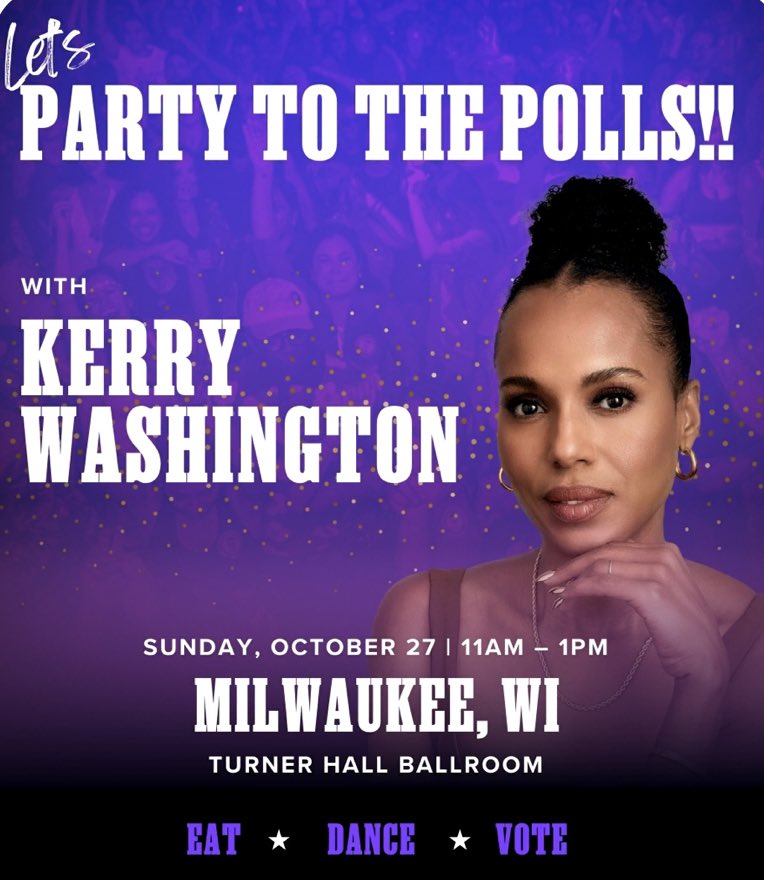 jessicatighe's tweet photo. There’s a “Party to the Polls” in Milwaukee today. 

DJs, dancers, food, actress Kerry Washington and the Packers game!

It is just as it sounds: A party that takes you to the polls. 

Does this stuff actually work? We asked. 

🎧 https://t.co/l6HlheKRkr https://t.co/aUlo4riBWj