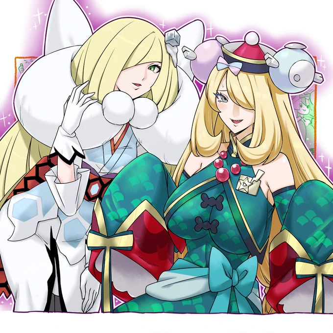 ポケマスにナンジャモとシキミの新衣装(ハロウィン)が実装された!→シロナさんとルザミーネさんに着せるか…→描けた! 