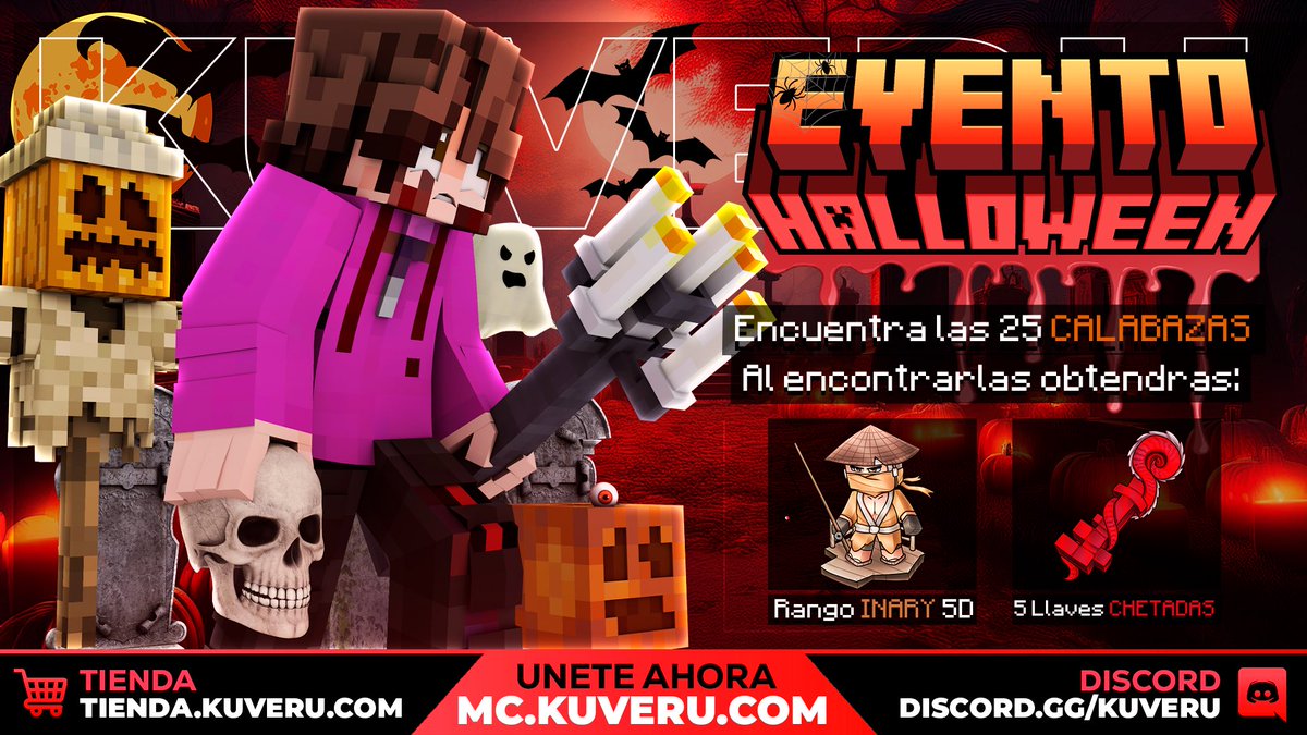 KuveruNetwork's tweet photo. Damos por comenzada la Caza de la Calabaza MUAJAJAJAJ 🎃

Encontrarás todas? 
🌐 IP: https://t.co/G2jMaZyQ8t
📦 Puerto: 25565
💙 Discord: https://t.co/o0makffRtx https://t.co/s0hVh56LJB