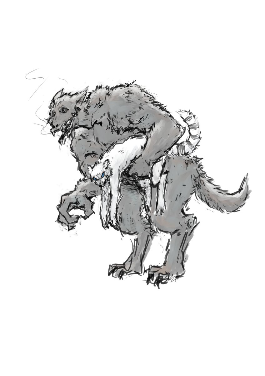 Xandar and Lucy🐺
how my mind thought of them by the river and Xandar picking her up 
#fanart #the5timerejectedgammaandthelycanking #spooky