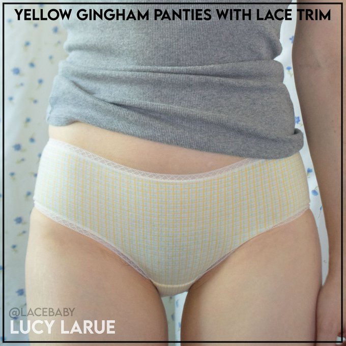 A pastel yellow pair of panties with white lace trim on the edges, with a gingham pattern made of very<a href="/tag/clip"class="tags"><span>#clip</span></a>