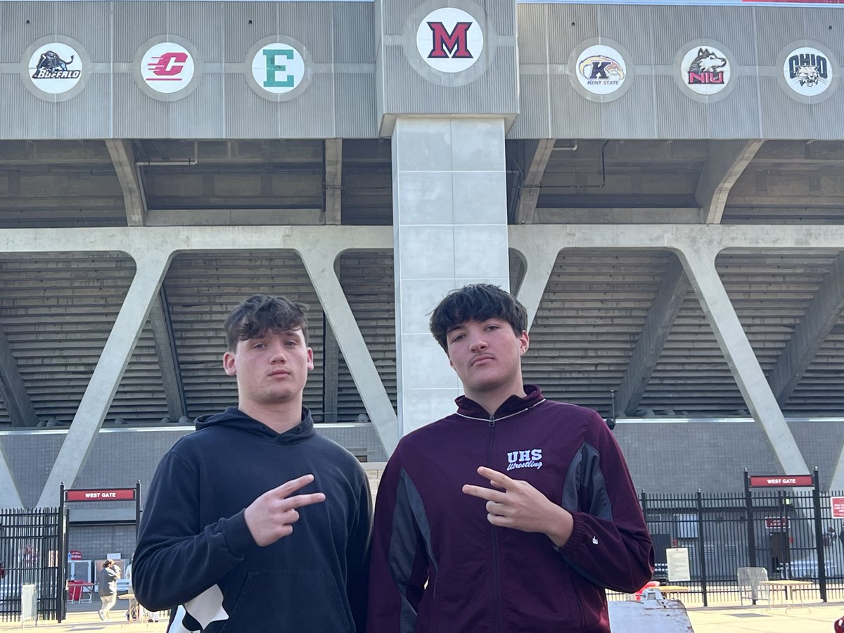 AustinHill247's tweet photo. I would like to thank @MiamiOHFootball for the hospitality and game day invite for @JudeUllom and I. Thank you @CoachYoch  @CoachBrechin https://t.co/RNu0ZINOuV
