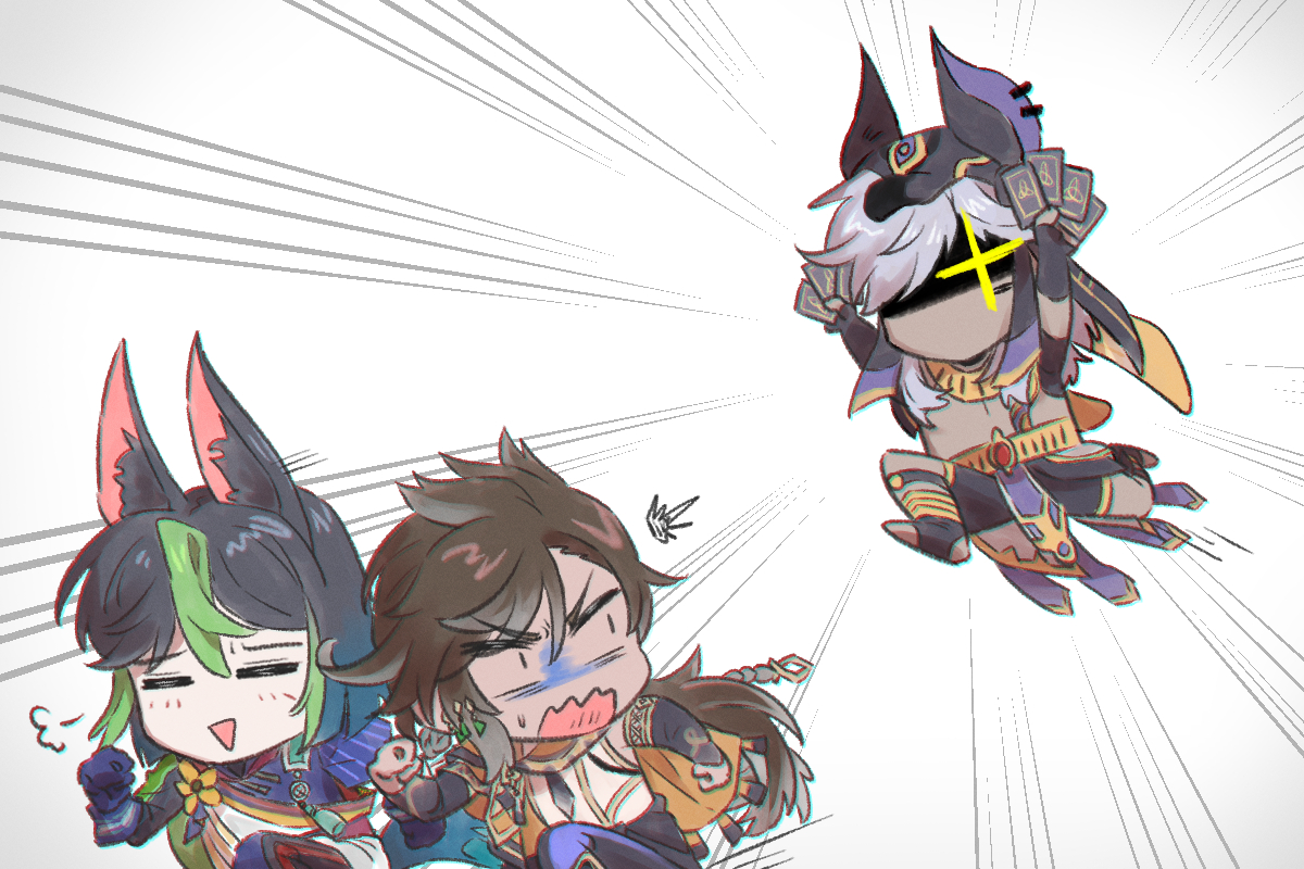 요번 이벤트 스토리에서 사이노가 이렇게 딱지광인일 줄은 몰랐습니다... 😂 
#Tighnari #cyno #sethos