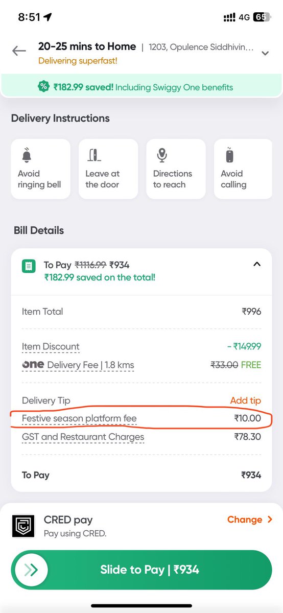 PareshKothari13's tweet photo. @Swiggy why this mandatory festive platform fee ? https://t.co/qqqINM2bwH