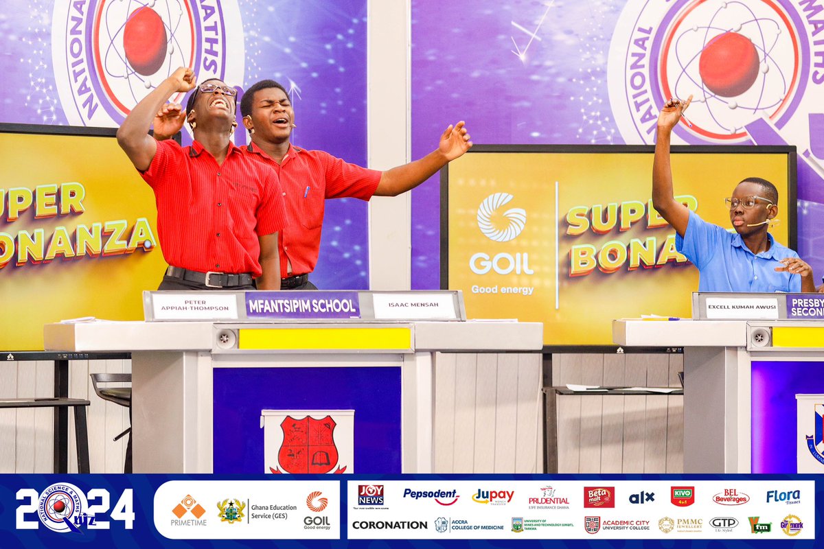 NSMQGhana's tweet photo. For all the saints!
For all the men who passed through the gates of Mfantsipim; REJOICE!

The oldest school has spoken! Dwɛn Hwɛ Kan, Dwen Hwɛ Finals! Dwen Hwɛ Possible 3rd trophy! 

The Black &amp; Red guys are in the final! All thanks to “Ado9”

#NSMQ2024 #NSMQSemis #Primetime https://t.co/e8LYDnlXjj