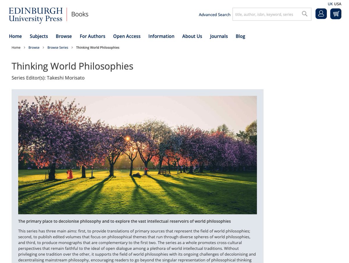 The new series <a href="/EdinburghUP/">Edinburgh University Press</a>, "Thinking World Philosophies," is finally out! edinburghuniversitypress.com/series/series-… 
It's probably the first University Press in Europe that launched a series specifically dedicated to world philosophies. Join us for the historic project! 
<a href="/DrTJC/">Prof. TJCurry Ph.D MPH</a> <a href="/mszarepour/">Mohammad Saleh Zarepour</a>