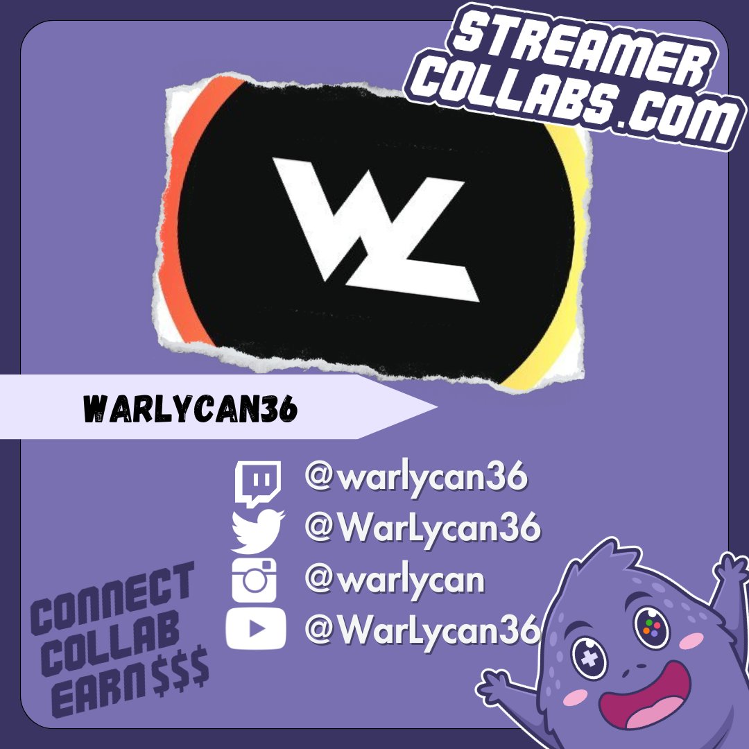 streamercollabs's tweet photo. Big shoutout to @Warlycan36, one of our StreamerCollabs Unlimited members! 

Ready to find your perfect teammate? Join the party! → https://t.co/xU59NDMGbs 

Twitch: https://t.co/fTyvD1mCIS
StreamerCollabs Profile: https://t.co/PhiOSovdOn

#Shoutouts #StreamerCollabs  #twitch https://t.co/cA1anblXJC