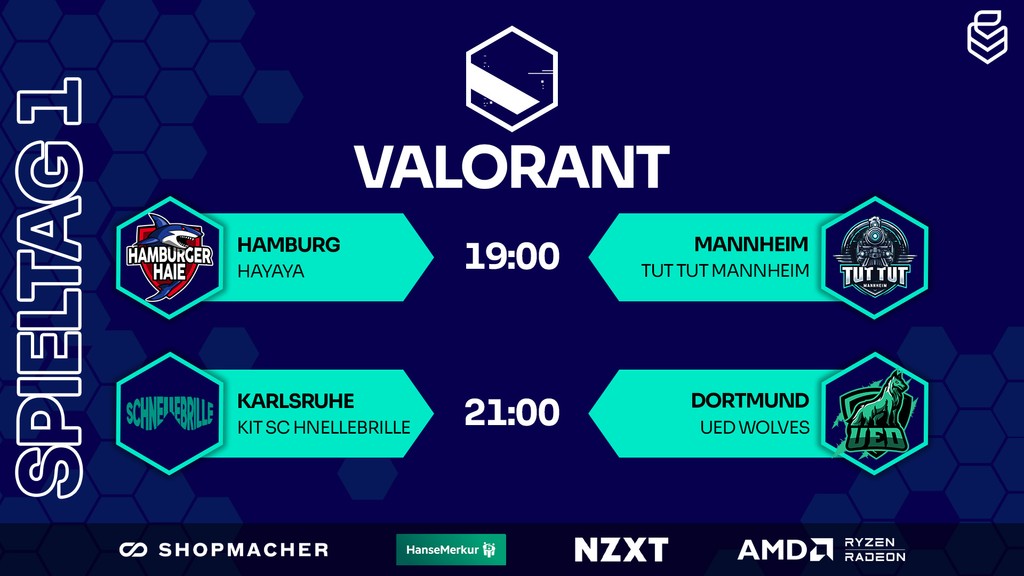 Uniliga (@uniligagg) on Twitter photo 🚨DIE SEASON STARTET🚨
🕖️19:00 Uhr - #VALORANT - 1. Spieltag
📺️twitch.tv/uniliga_aim
⚔️<a href="/eSportMannheim/">eSport Uni Mannheim</a> vs. <a href="/HamburgerHaie/">Hamburger Haie</a>
⚔️<a href="/kitscesports/">KIT SC eSports</a> vs. <a href="/UEDortmund/">Uni eSports Dortmund</a>
🎬️<a href="/DontFlashMyR/">Tim Konopka</a>
🎥t1n1tu3
🎙️<a href="/ef_kwyjibo/">kwyjibo | Jendrik</a> & <a href="/SHiiDOcasts/">SHiiDO</a> 🚨DIE SEASON STARTET🚨
🕖️19:00 Uhr - #VALORANT - 1. Spieltag
📺️twitch.tv/uniliga_aim
⚔️<a href="/eSportMannheim/">eSport Uni Mannheim</a> vs. <a href="/HamburgerHaie/">Hamburger Haie</a>
⚔️<a href="/kitscesports/">KIT SC eSports</a> vs. <a href="/UEDortmund/">Uni eSports Dortmund</a>
🎬️<a href="/DontFlashMyR/">Tim Konopka</a>
🎥t1n1tu3
🎙️<a href="/ef_kwyjibo/">kwyjibo | Jendrik</a> & <a href="/SHiiDOcasts/">SHiiDO</a>