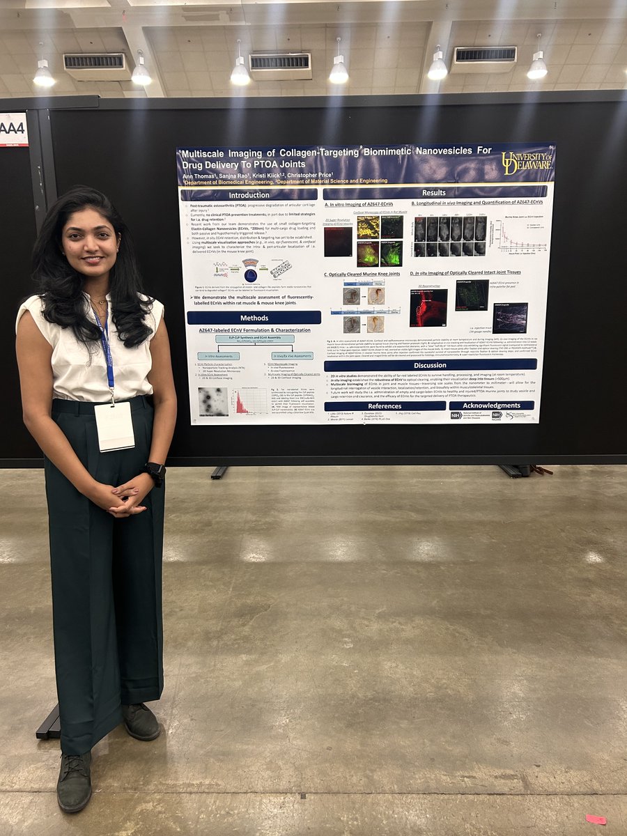 annthomas97's tweet photo. Thrilled to share my research on drug delivery for osteoarthritis at #BMES2024! Shout out to PriceLab and #udbme for making this conference a special and fun experience. https://t.co/ASWlSQWVzC