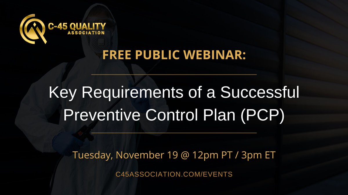 Reminder! Register now for our November 19 free public webinar—Key Requirements of a Successful Preventive Control Plan (PCP).

🗓️ Register here: us06web.zoom.us/webinar/regist…