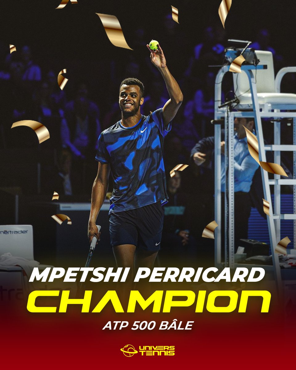 UniversTennis's tweet photo. 👑 MPETSHI PERRICARD ROI À BÂLE 👑

Giovanni Mpetshi Perricard écarte Ben Shelton en finale (6-4, 7-6) et décroche son deuxième titre en carrière, le premier en ATP 500. 🔥🇫🇷

Le Français de 21 ans n'a concédé AUCUN break cette semaine et sera 31e mondial ce lundi. 👏