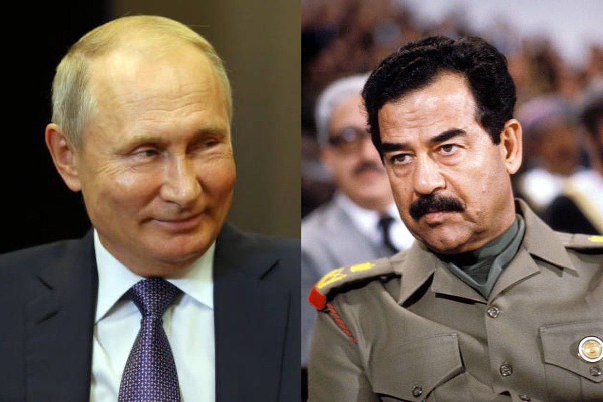 صدام: زمانیکه بوش تهدید به حمله نظامی کرد، با کرملین تماس گرفتم و ناراحتی خود را ابراز داشتم، پوتین حرفهای مرا شنید و سپس با صدای بلند خندید و گفت: هیچ از تو که از شجاعان عرب هستی انتظار نداشتم با یک تهدید بترسی! بوش جرات حمله را ندارد. بعد از حمله تماس گرفتم اما کسی جواب⬇️