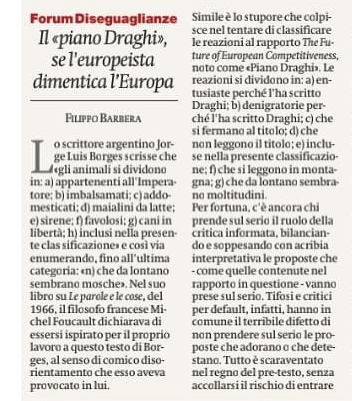 Forum Disuguaglianze Diversità (@dd_forum) on Twitter photo "Un Piano che dimentica la differenza specifica europea, forse perché – senza poterlo dire – nell’Europa non crede più", così scrive <a href="/FilBarbera/">Filippo Barbera</a> oggi su <a href="/ilmanifesto/">il manifesto</a> riprendendo la nostra analisi "minuta e approfondita" del Piano Draghi.
Qui 👉 ilmanifesto.it/il-piano-dragh… "Un Piano che dimentica la differenza specifica europea, forse perché – senza poterlo dire – nell’Europa non crede più", così scrive <a href="/FilBarbera/">Filippo Barbera</a> oggi su <a href="/ilmanifesto/">il manifesto</a> riprendendo la nostra analisi "minuta e approfondita" del Piano Draghi.
Qui 👉 ilmanifesto.it/il-piano-dragh…