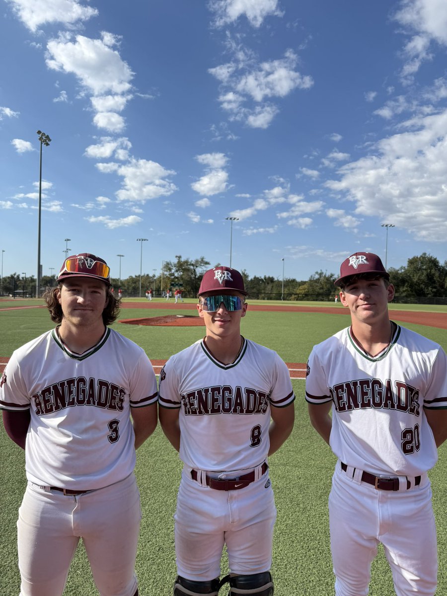 RBIbaseballTx's tweet photo. 🔥Players of the Game🔥

(L) Lucas Brown (College Station HS-2025)
3 IP, 32 P, 6 K

(M) Stratton Dyer (Montgomery HS-2025) 
2-3, 2 RBI

(R) Colby Maresh (Caldwell HS-2025) 
4 IP, 52 P, 4 K

Final:
@BVRenegades 18U - 4
Team Houston 18U - 1 https://t.co/jprVRiahPw