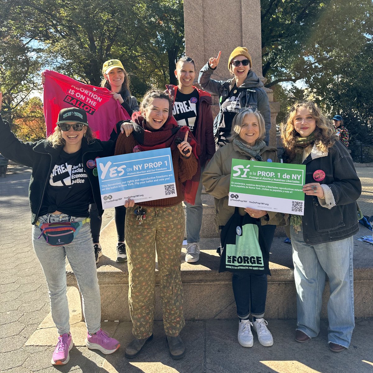 JFREJers are out here reminding people to: help keep the <a href="/NYWFP/">NY Working Families Party</a> ballot line; to protect abortion rights and the rights of trans, disabled, and older New Yorkers; AND to block Mayor Adams’ power grab. 
That means: #VoteWFP #YesOnProp1 #NIX2thrugh6