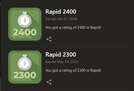 Endlich mal die 2400 auf chess.com erreicht.