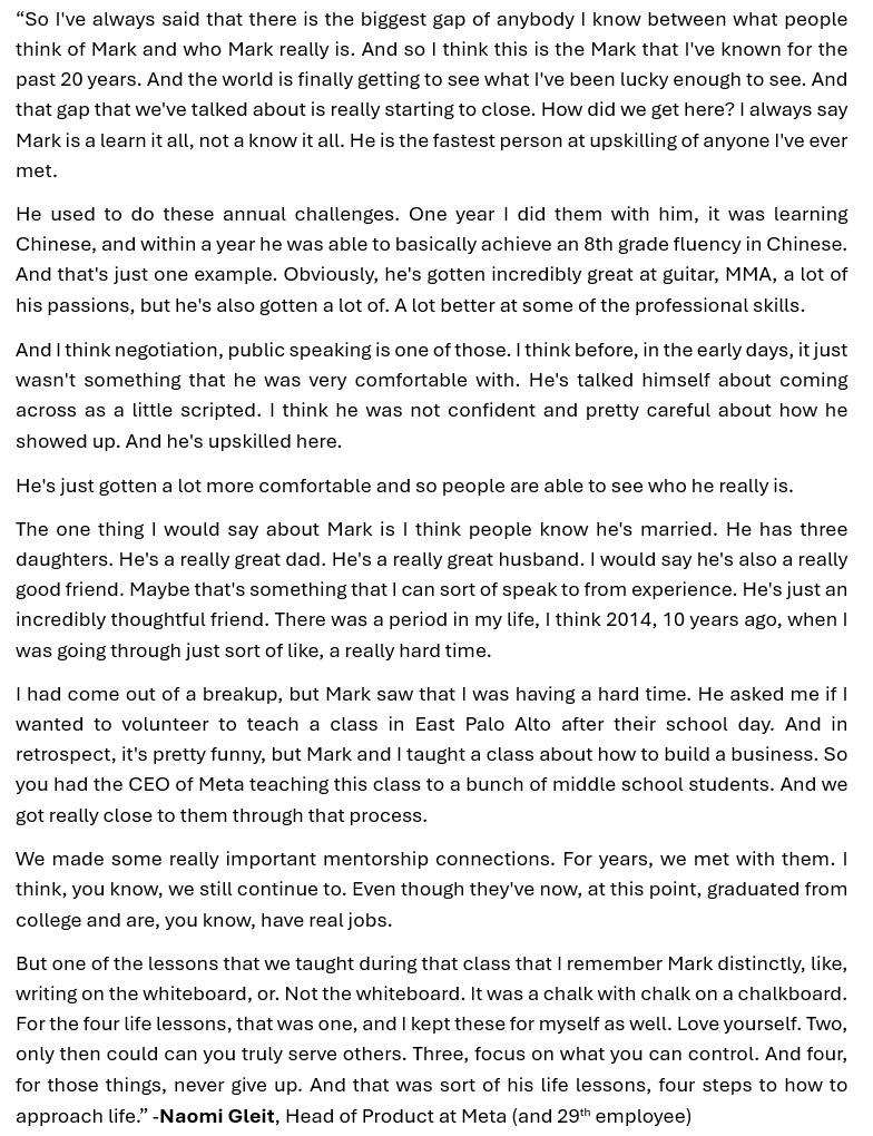 Naomi Gleit, 29th employee at $META, mentioned some cool anecdotes on her work experience with Zuck over the last 20 years.