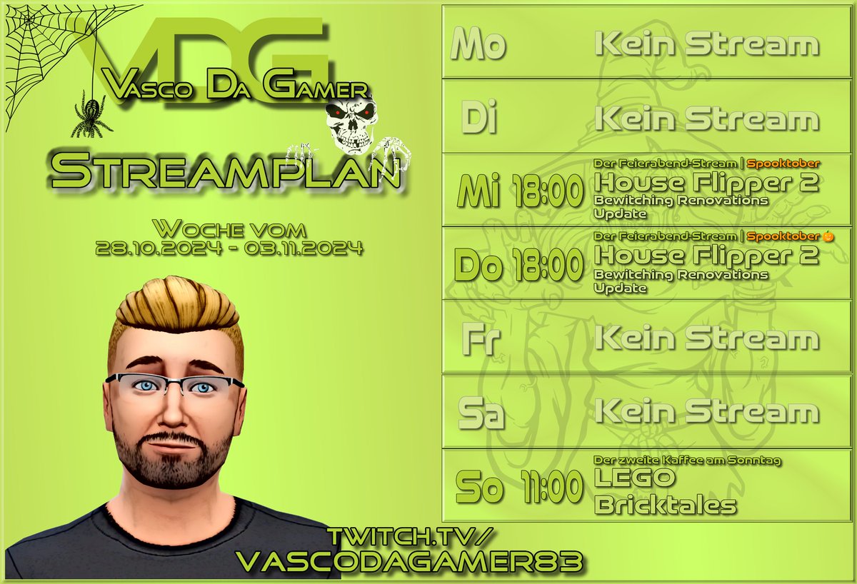 Die nächste Streamwoche:
Zum Abschluss des Spooktember gibt's leichten - aber dennoch gruseligen Content: das neue HouseFlipper2 Content-Update "Bewitching Renovations" erscheint und wir schauen Mittwoch und Donnerstag rein.
Sonntag geht's dann in Lego Bricktales weiter