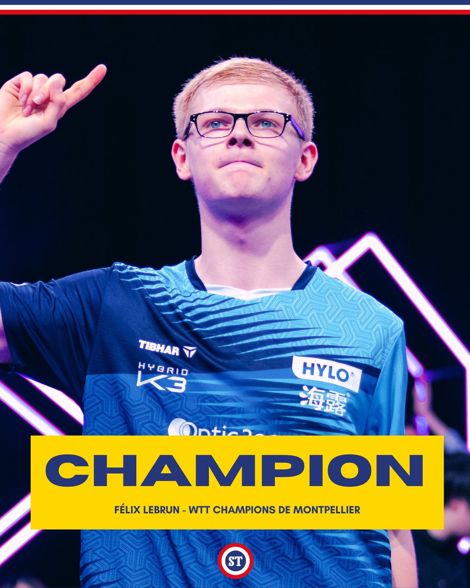 sportricolore's tweet photo. 🇫🇷 FÉLIX LEBRUN REMPORTE LE WTT CHAMPIONS DE MONTPELLIER ❤️

Semaine extraordinaire pour notre prodige qui rentre encore un peu plus dans l’histoire du Ping tricolore 🏆

Premier Français vainqueur d’un WTT Champions 💎

📸 Pongistic https://t.co/ebPW6o1X49