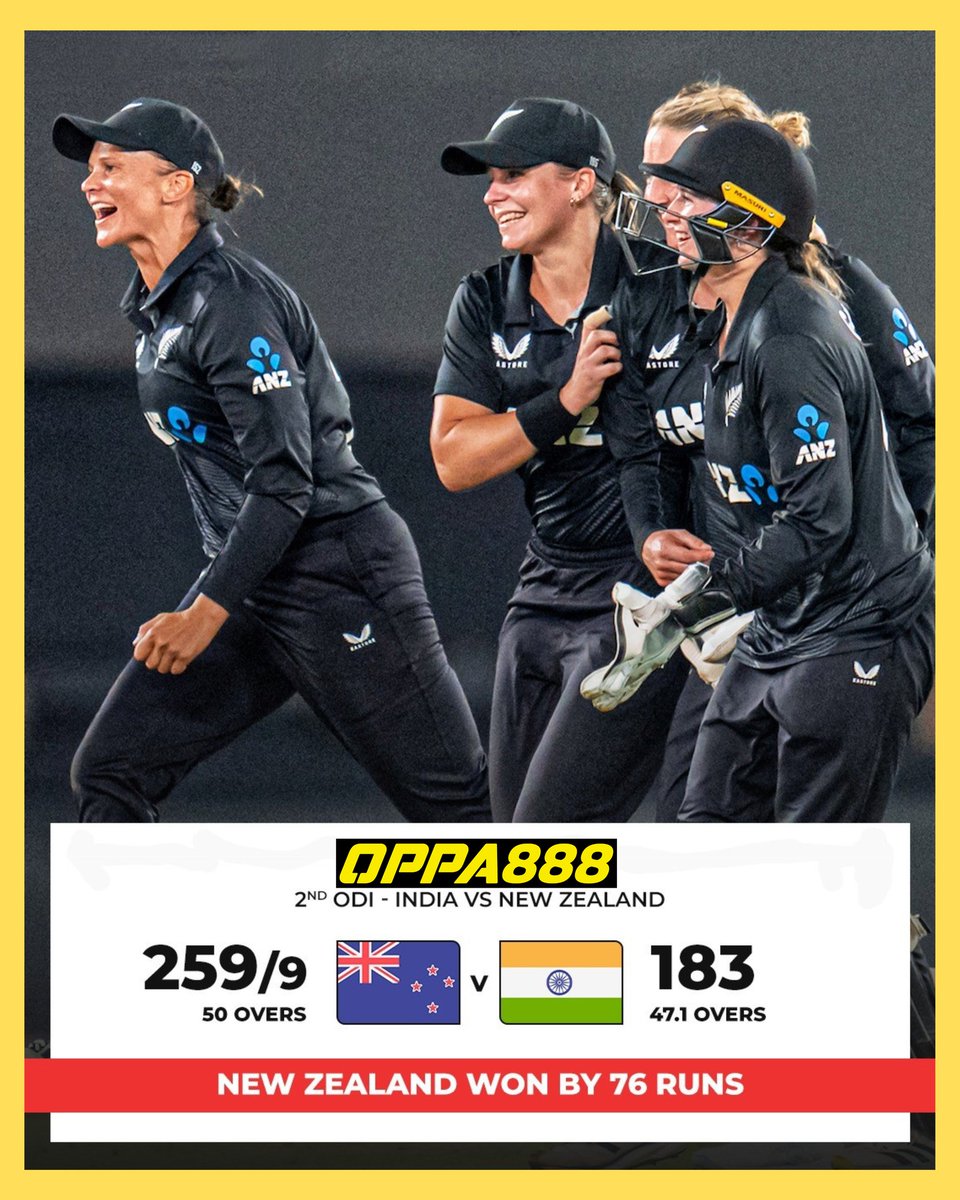 OppabetG's tweet photo. Newzealand defeated India by 76 runs in the 2nd ODI
series 1-1 

#indiavsnewzealand #cricket #cricketmatch #SportsNews https://t.co/RodacUb5d7