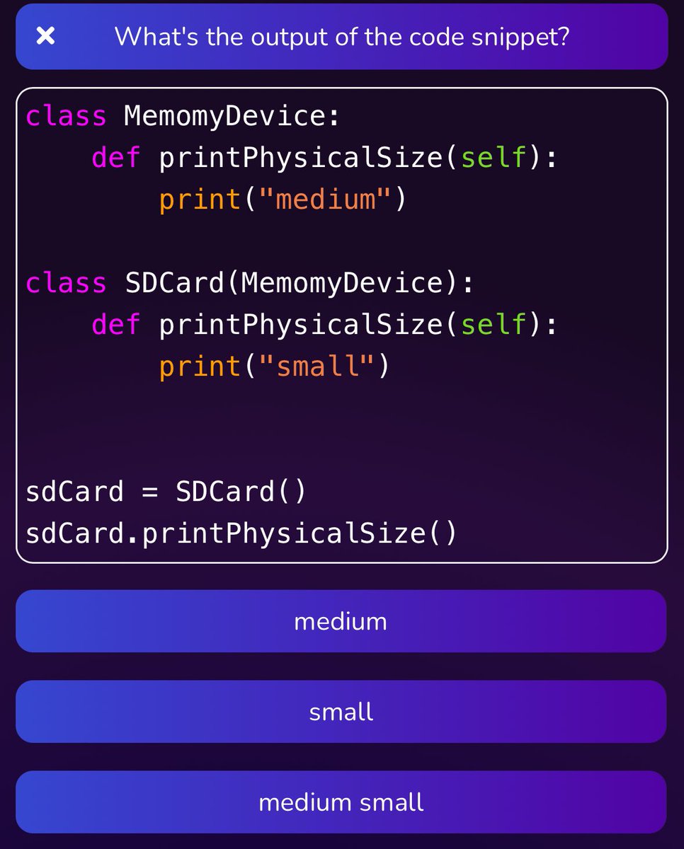 clcoding's tweet image. Python OOPS Challenge! Day 1
What is the output of following Python code?
