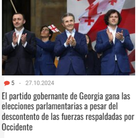 Lewis94241116's tweet image. 🗳️ #Georgia:
-El partido gobernante prorruso #SueñoGeorgiano, recibió fuerte apoyo del pueblo y ganó comicios.
 
🇬🇪 #Oct27📌⚡️

-Los partidos de oposición, la red de ONG, principales medios de comunicación, respaldados por Occidente y OTAN, en Georgia, sufren aparatosa derrota.