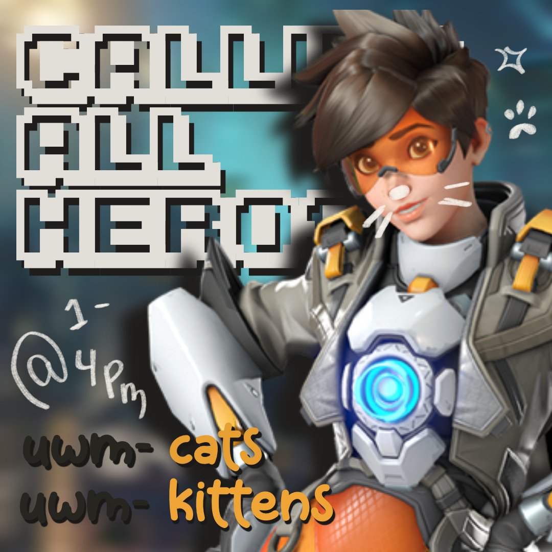 It's Day 2 of the Overwatch Calling All Heroes Swiss Stage! Both teams are sitting with a 1-2 record! We aren't out of this yet!

Tune in at 1pm CST to catch the second half!
Cats - twitch.tv/iitsspicy
Kittens - twitch.tv/lessythealien
Live Coverage - twitch.tv/uwmesports