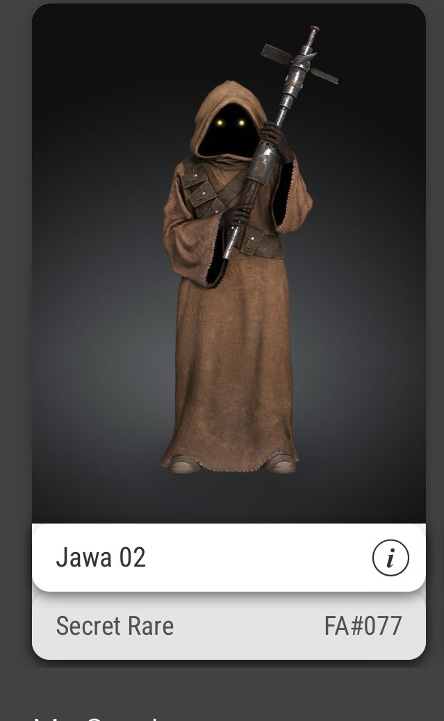 Taking offers on this Secret Rare #77 Jawa. DM me if interested 

#veve #vevefam #jawa