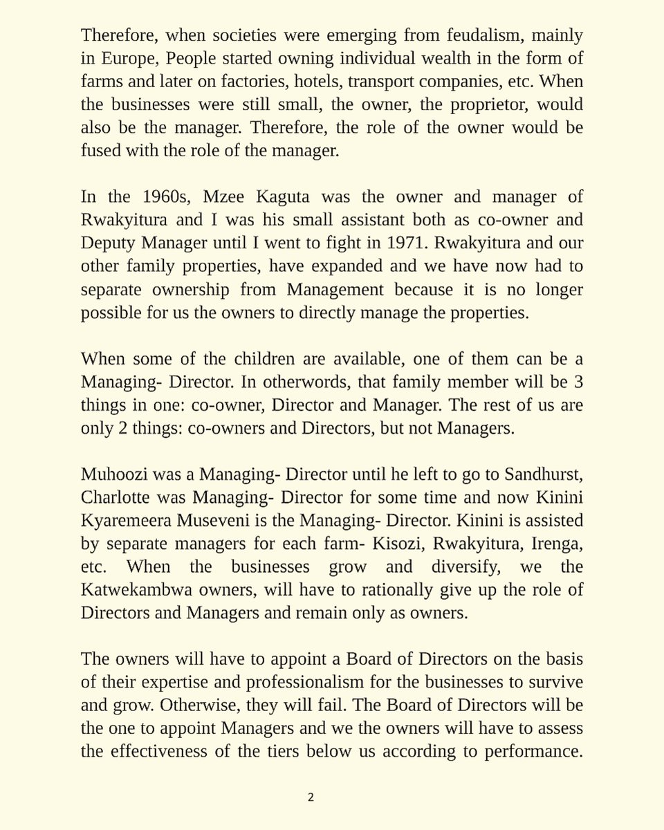 KagutaMuseveni's tweet photo. Fellow Ugandans, especially the Bazzukulu. Greetings, again. 

Further to my piece of yesterday regarding the rationalization of the parasitic Agencies and Authorities, I have added the following five points:

1. The meaning of Rationalization
2. ⁠We need seed multipliers. 
3. ⁠NAADS and UCDA were supposed to be multipliers and distributors of these seedlings, how effective were they?
4. ⁠⁠UCDA is irrationally hijacking the Government role of taxing by collecting what they call cess. 
5. ⁠We definitely need and shall always have a regulator. Who is the authorized regulator- i.e. quality and safety controller- in a country?