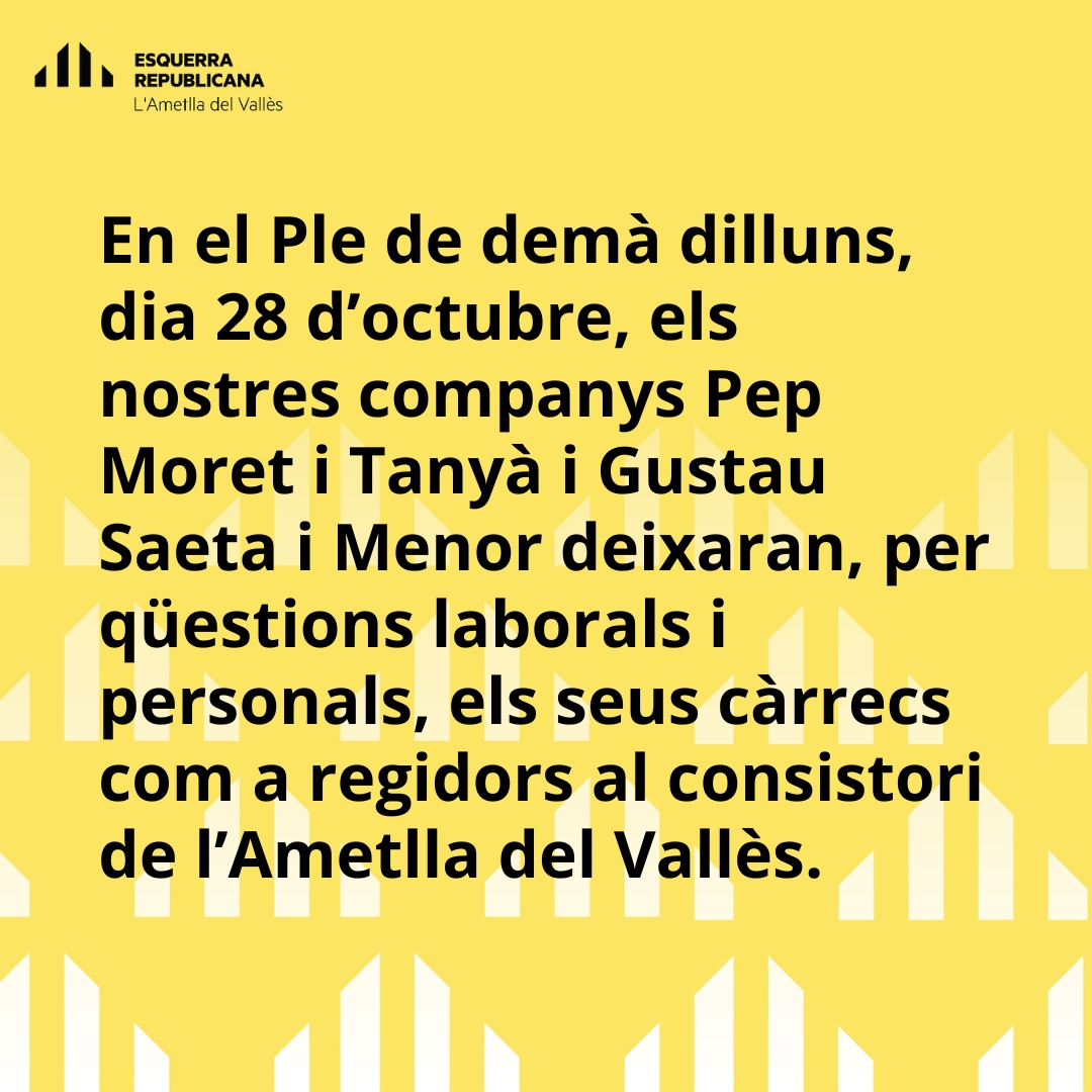 ERCAmetllaV's tweet photo. Agraïm públicament el temps i la passió que el Gus i el Pep han dedicat al poble. Bona sort. Estem orgullosos de poder continuar disposant d'ells a l'equip de treball. És hora de donar la benvinguda a les noves regidores entrants, la Núria i la Paula. Molts encerts, companyes! https://t.co/9fpIlWJaGg