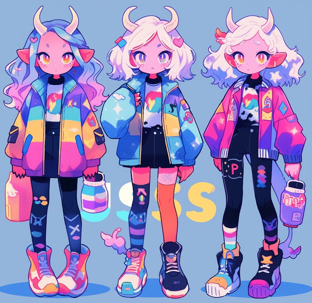 bbybluemoon13's tweet image. #3girls #KawaiiAI #decora #rainbowcore #succubus #yumekawaii #kidcore #devilgirls #harajukufashion #niji5 #animeart #aiartdaily