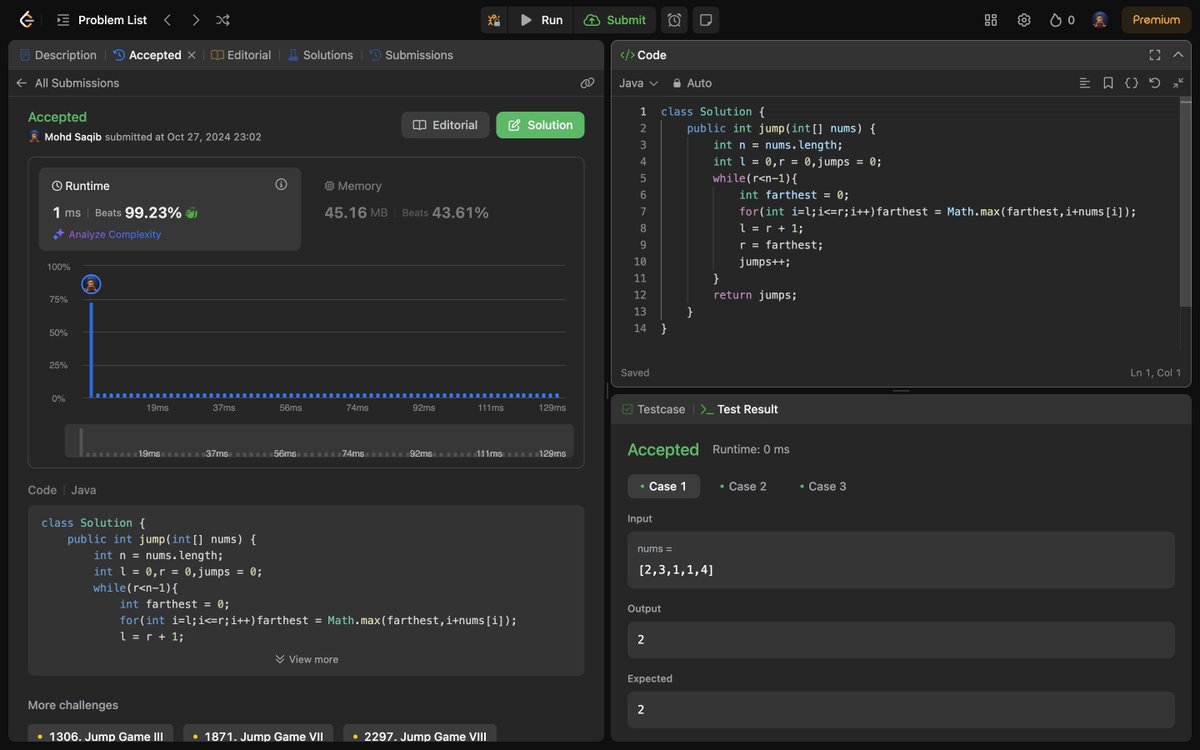 Mohd_Saqib_'s tweet image. 🚀 Day 99 of #100DaysOfCoding 🚀
Today was dedicated to Greedy Algorithms!
✅ Jump Game II - 
✅ Minimum Number of Platforms 
These challenges reinforced my strategic thinking skills. Excited to share my final day tomorrow!
#GreedyAlgorithms #Java #LeetCode #100DaysOfCode #DSA