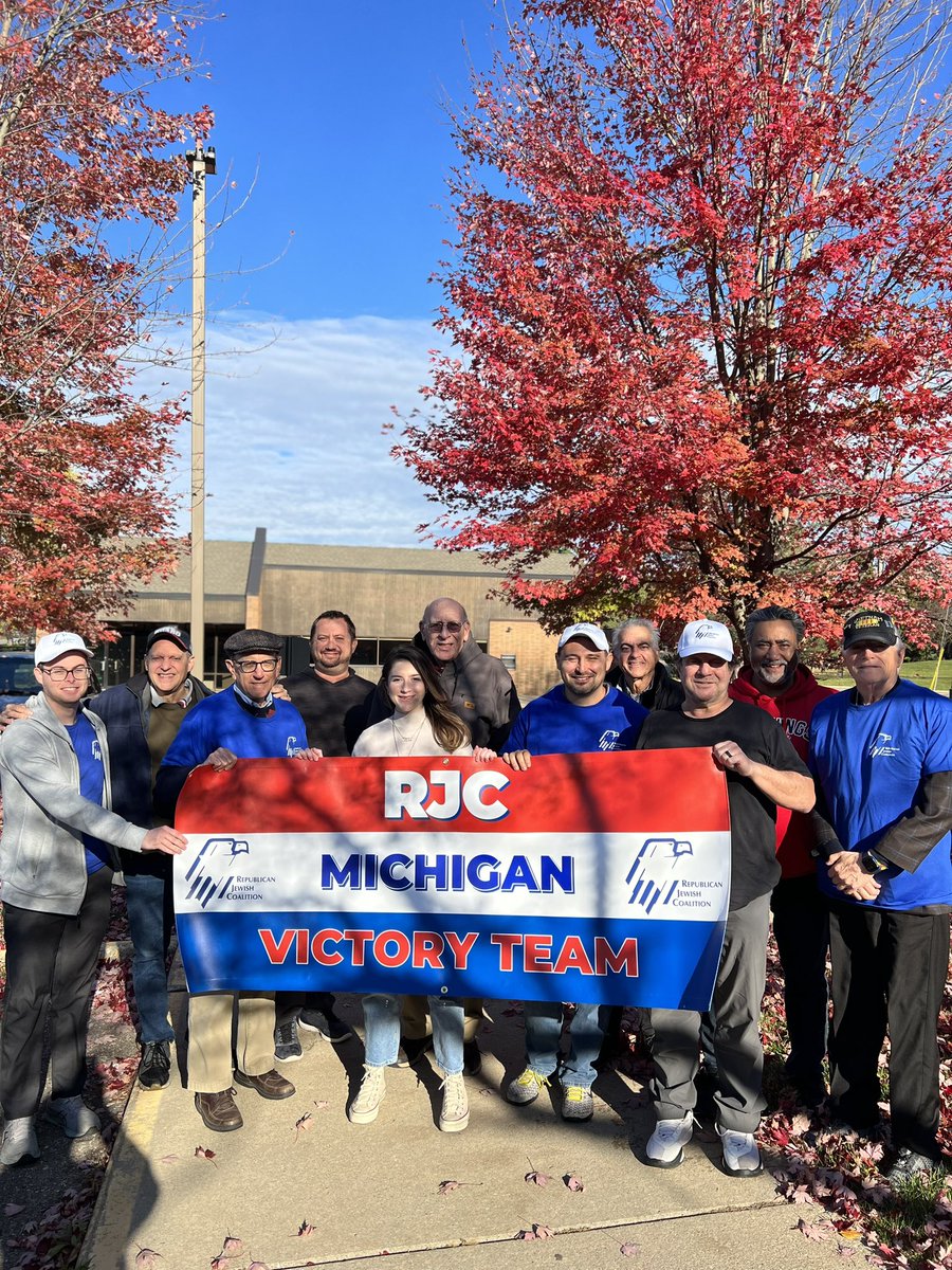 RJC's tweet photo. RJC Michigan Victory Team volunteers are knocking doors and turning out the vote in key Jewish communities across the Wolverine State.

Jewish voters are FIRED UP to send Donald Trump back to the White House and Mike Rogers to the US Senate! https://t.co/v7FHQzbvvl