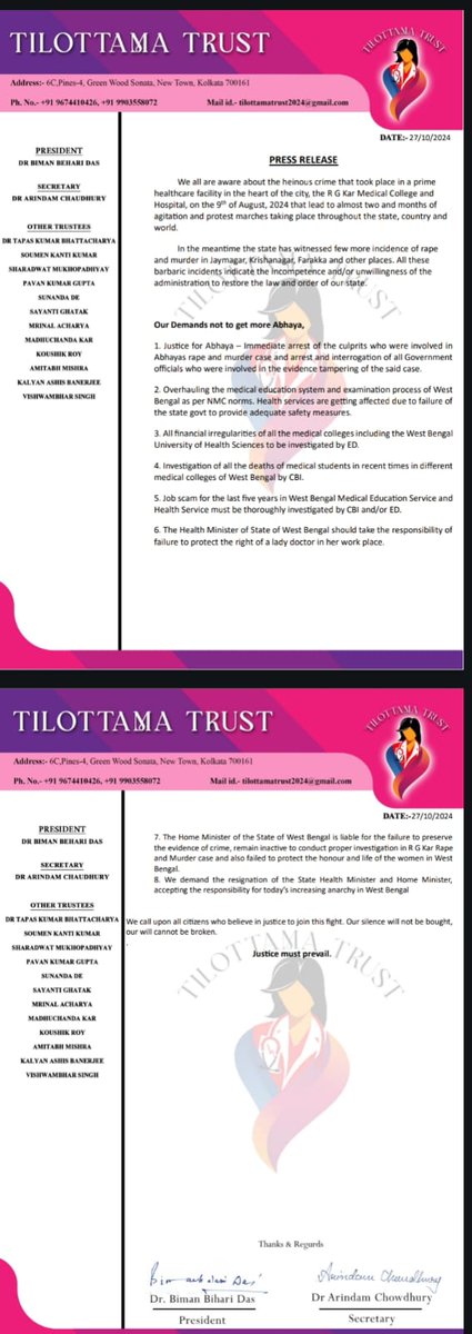 We want justice for Bengal
#justicerally
#justiceforbengal #justicefortilottoma 
<a href="/NMOBharat/">National Medicos Organization</a> <a href="/PMOIndia/">PMO India</a> <a href="/MoHFW_INDIA/">Ministry of Health</a> <a href="/rashtrapatibhvn/">President of India</a> <a href="/narendramodi/">Narendra Modi</a> <a href="/narendramodi_in/">narendramodi_in</a> <a href="/SupremeCourtOf5/">Supreme Court Of India</a> <a href="/jsaideepak/">Sai Deepak J</a> 
#tilottamatrust <a href="/NMO_Bengal/">National Medicos Organization -West Bengal</a> <a href="/dr_vishwambhar/">Dr Vishwambhar Singh</a> <a href="/drvkbhu/">vijayendra kumar</a> <a href="/JournalNmo/">NMOJournal</a> <a href="/nmolnmc/">NMO LNMC</a> <a href="/nmolnmc/">NMO LNMC</a>