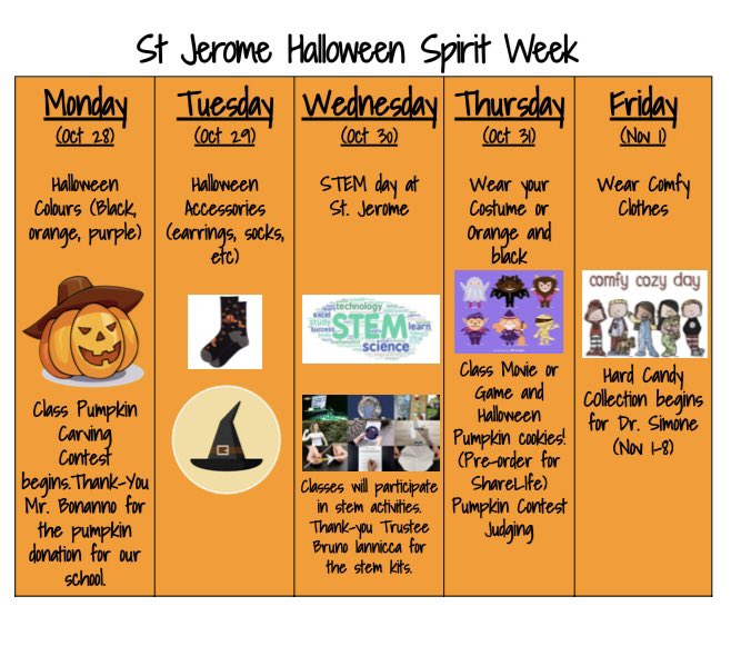 Getting excited for our <a href="/stjeromedpcdsb/">stjeromedpcdsb</a> 🎃Halloween Spirit Week! 👻